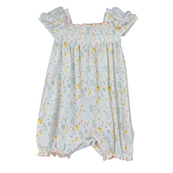 7 For All Mankind Other - 7 For All Mankind Baby Girls Smocked Floral Romper 18M White Yellow Green Peach